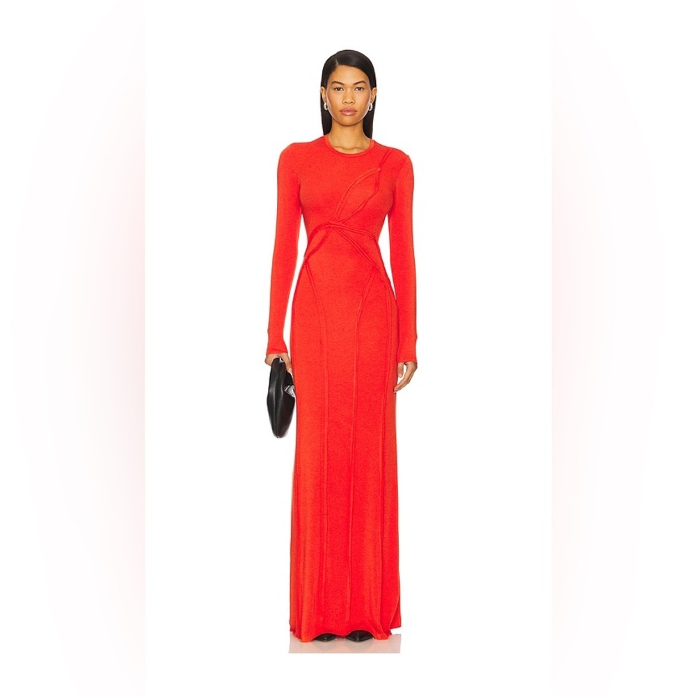 Mother of All Pepper Maxi Dress Long Sleeve Orange Small Chic Elegant NEW